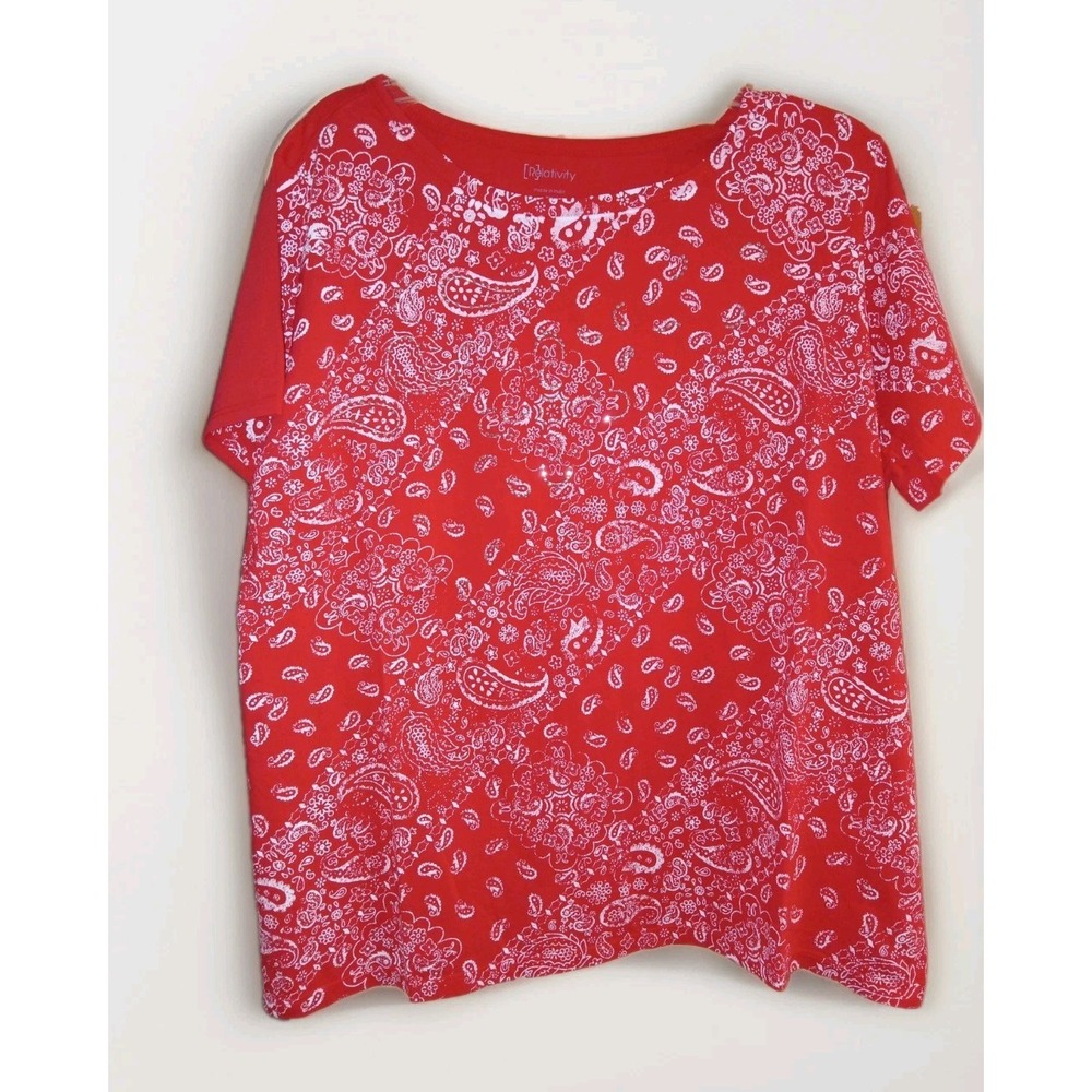NEW Relativity Women's Plus Sz 2X‎ Sequined Top Blouse Short Sleeves Embellished